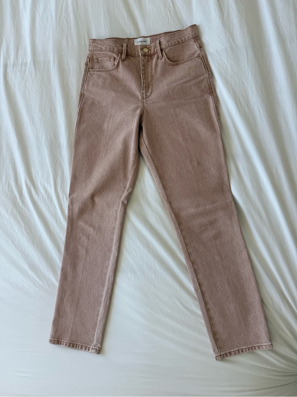 FRAME Le Sylvie Slender Straight High Rise Straight Leg Jeans Size 26 Sand Beige - Picture 6 of 8